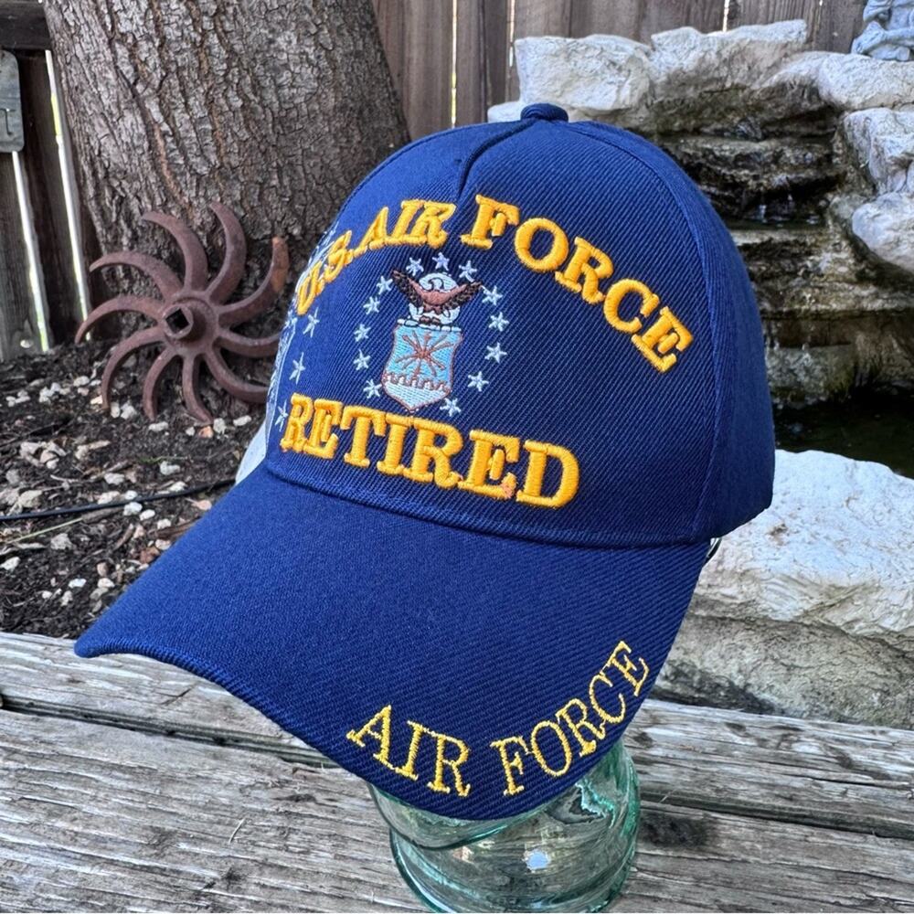 Retired Air Force Baseball Trucker Hat Cap Navy Blue Embroidered